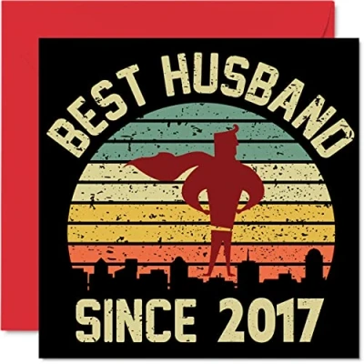 Imagen de Tarjeta de aniversario cobre para marido parte la esposa Best Husband Since 2017 Regalos &quot;I Love You&quot;, tarjetas feliz 7º boda pareja, felicitación