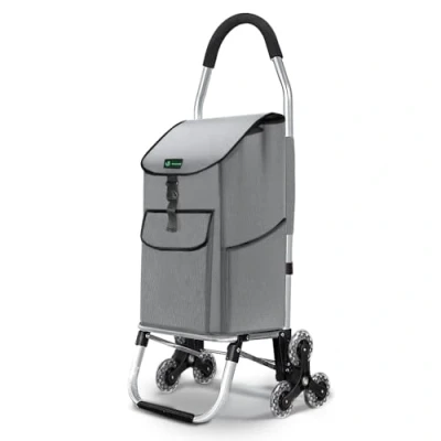 Imagen de VOUNOT Carrito Compra Plegable de Aluminio, Carro la 6 Ruedas con Bolsa Oxford Desmontable, 45 L, Gris