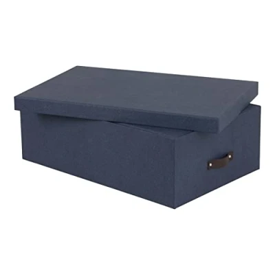 Imagen de Bigso Box of Sweden Juego de 3 Cajas multiusos para el dormitorio, cuarto infantil, despacho o baño con tapa apilables aspecto lino azul