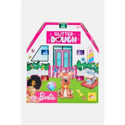 Imagen de Liscianigiochi , Barbie Glitter Dough Kit Casa, 5 Botes en forma de corazón, Plastilina con purpurina, Pack x 100 g, 88850 Juego creativo para niñas a partir 3 años, multicolor (88850)