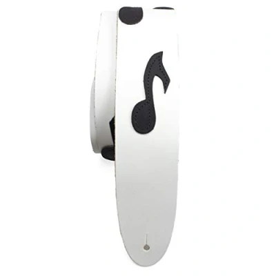 Imagen de Perri&#039;s Leathers Ltd. Correa de guitarra Cuero The Famous Collection Music Notes Blanco/Negro Ajustable Para guitarras acústicas/bajas/eléctricas Fabricada en Canadá (BMN 1253)