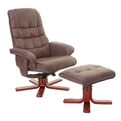 Imagen de Mendler HWC E30 Sillón de relax con taburete, certificado FSC, ante sintético, color marrón