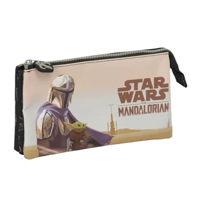 Imagen de Safta The Mandalorian This IS Way Portatodo Triple, Estuche Infantil, Niño, Ideal para Niños en Edad Escolar, Cómodo y Versátil, Calidad Resistencia, 22x3x12 cm, Color Negro