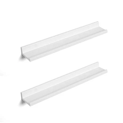 Imagen de SONGMICS Juego de 2 Estantes Pared, Flotantes con Acabado Alto Brillo, 60 x 10 cm, para Marcos Foto y Libros, Uso en Sala Estar, Baño, Cocina, Fácil Montaje, Blanco LWS60WT