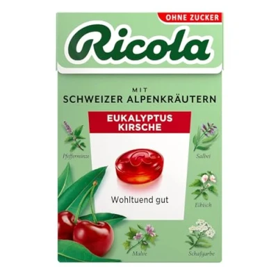 Imagen de Ricola Cereza de eucalipto, caramelo hierbas suizo, 1 x 50 g Böxli, sin azúcar, beneficioso