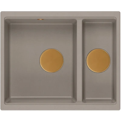 Imagen de QUADRON fregadero de doble seno cocina tamaño 55,5 x 46 22 cm, topo suave + cobre LOGAN 150 granito mueble bajo a partir 60 cm empotrado