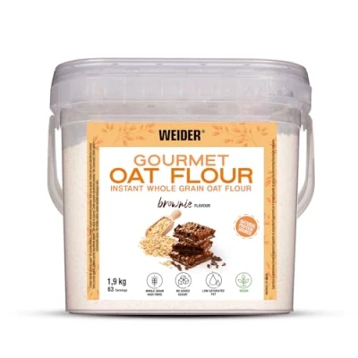 Imagen de Weider Oat Gourmet. Harina de Avena Integral. Fuente proteína con bajo contenido en azúcares. Sabor Brownie (1,9 kg)