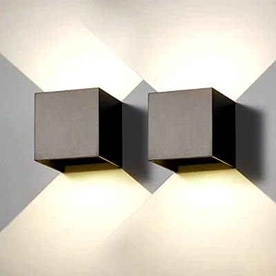 Imagen de 2 Piezas Aplique de Pared exterior LED Lámparas Interior moderno Negro 20W 4000K blanco natural IP65 impermeable cuadrada aluminio Ángulo luz ajustable diseño y fácil instalar