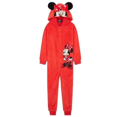Imagen de Disney Pijama de Una Pieza para Niñas Entero Niña Polar Invierno Mono Stitch Minnie Jack Skellington (Rojo Minnie, 9 10 Años)