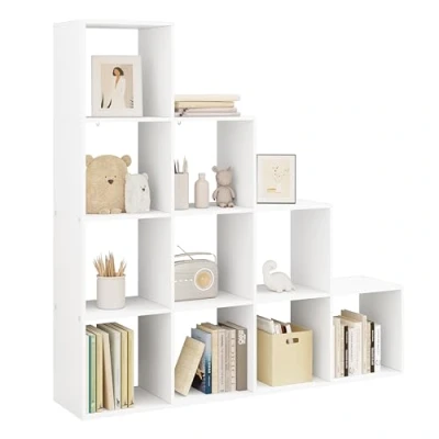 Imagen de WOLTU Estanteria Libreria con 10 Compartimentos, de Almacenamiento Madera, para Salon, Estudio y Oficina, Blanco+Roble Claro, 136x29x136 cm RGB44ws