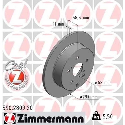 Imagen de ZIMMERMANN COAT Z 590.2809.20 Disco de freno 297 11 8/5 5 114 macizo revestido TOYOTA: Verso