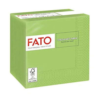 Imagen de Fato, Servilletas de Papel Desechables, Ideales para Aperitivos y Cocktails, Paquete 100 Servilletas, Tamaño 24x24 dobladas en 4, 2 capas, Color Verde Manzana, 100% Puro Celulosa