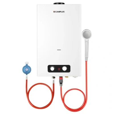Imagen de Calentador de agua a gas 16 Litros, CAMPLUX BD422 Instantáneo GPL, 50mbar, para Camping/Exteriores/Jardín, 32kW