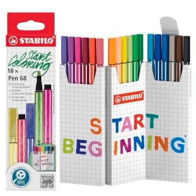 Imagen de STABILO Rotulador premium Pen 68 Estuche de carton en zigzag con 18 colores