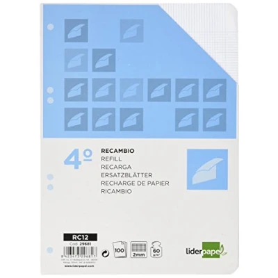 Imagen de RECAMBIO LIDERPAPEL CUARTO 100 HOJAS 60G/M2 MILIMETRADO SIN MARGEN 6 TALADROS