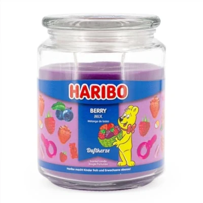 Imagen de vela perfumada Haribo Berry Mix, en vidrio, aroma de bayas tiempo combustión hasta 100 h 510g