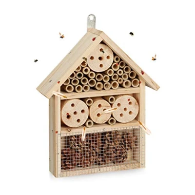 Imagen de relaxdays Hotel Insectos, Kit de Construcción, Observador, Casa, Madera Bambú Acero, 1 Ud, 33 x 24,5 7 cm, Marrón