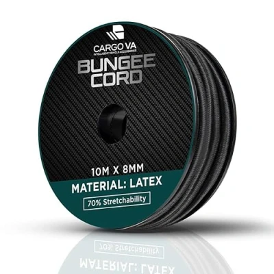 Imagen de CargoVA Cuerda de goma 8 mm, 10 m, color negro, 70% estiramiento, resistente a la intemperie para remolques, toldos, lonas UVM