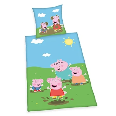 Imagen de Herding Peppa Pig Juego de Funda nórdica 135 x 200 cm y Almohada 80 cm, con Cremallera Suave, 100% algodón/renforcé, Multicolor