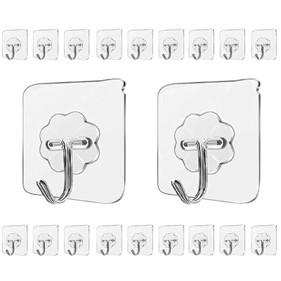 Imagen de LABOTA Ganchos Adhesivos Para Pared, 20PCS Colgadores Resistentes Transparentes, colgador adhesivo con inoxidables, Perchas Adhesivas Toallas