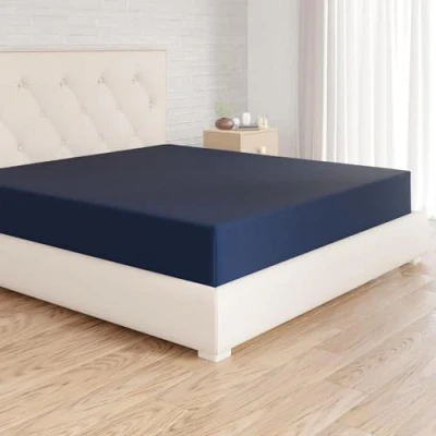 Imagen de Amazon Basics Sabana Bajera Ajustable, 200 x 30 cm, de Poliéster Microfibra, Azul Marino