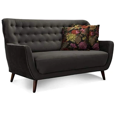 Imagen de Cavadore Abby Sofá de 2 plazas estilo retro con tapizado en terciopelo capitoné, unas medidas 153 x 89 88 cm y color gris