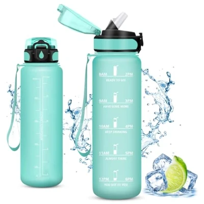 Imagen de Vikaster Botella Gimnasio, Botellas Agua Niños sin BPA, 1000ml con pajita, a Prueba de Fugas, Fácil Abrir, reutilizable, Running, Niños, Bicicleta