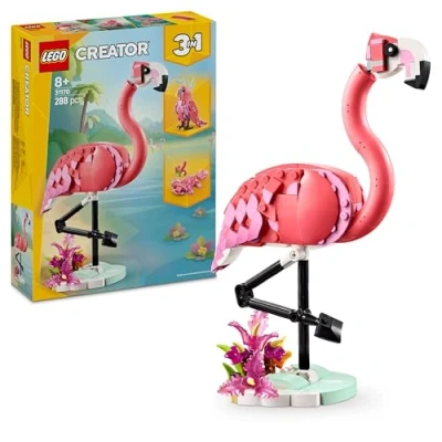 Imagen de LEGO Creator 3 en 1 Fauna Salvaje: Flamenco Rosa Transformable Cacatúa o Ajolote de Juguete, Juego con Figuras Articuladas Animales, Regalo para Niñas y Niños 8 Años Más 31170