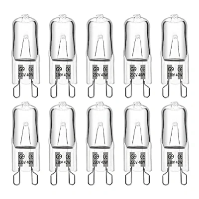 Imagen de SCNNC Bombilla Halógena G9 40W 230V, 480LM Blanco Cálido 2700K, Regulable Halogena para Candelabros, Lámparas de Mesa, Lámpara Pared, paquete 10