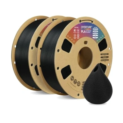 Imagen de OVERTURE PLA Filamento de 1.75 mm Para Impresora 3D PLA, Carrete Cartón 1 kg (2.2 lbs), Precisión Dimensional +/ 0.02 mm(Negro * 2)