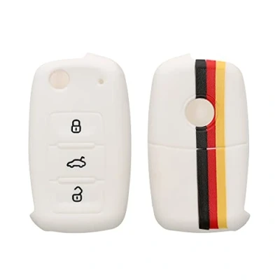 Imagen de kwmobile Carcasa Compatible con Llavero de VW Skoda Seat Llave Coche 3 Botones Funda para Mando Silicona Negro/Amarillo/Blanco