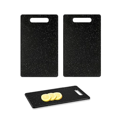 Imagen de Tablas de Corte a Doble Cara,Juego 2 Tabla Cortar Cocina Imitan Aspecto del Granito Plástico La Perfecta para Picar y Servir Comida Pescado, Carne, Verdura, Fruta