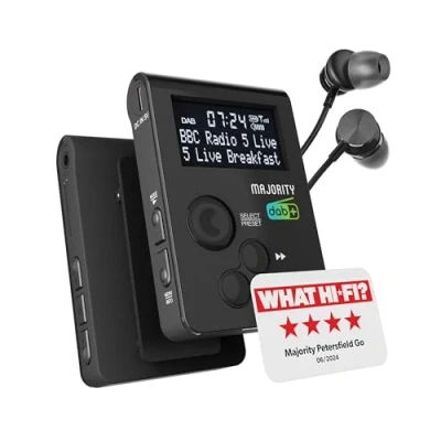 Imagen de Radio Dab Portátil de Bolsillo FM Personal con Clip Deportivo y Botones Bloqueables Batería Recargable 12 Horas Carga USB Auriculares Incluidos MAJORITY Petersfield Go