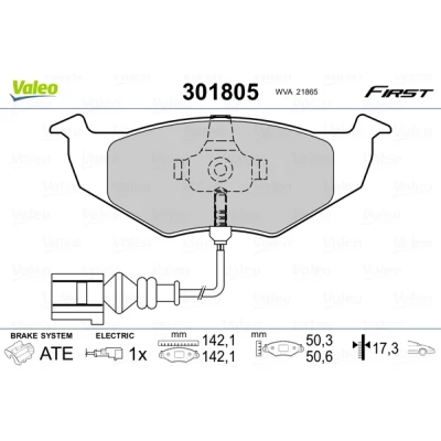 Imagen de VALEO 301805 Juego de pastillas freno FIRST Eje delantero con contacto avisador desgaste sin chapa antichirridos VOLKSWAGEN: Polo IV Hatchback