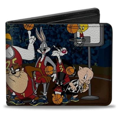 Imagen de Buckle Down Cartera Plegable Looney Tunes Accesorio de Viaje Billetera, Multicolor, 4.0&quot; x 3.5&quot; para Hombre