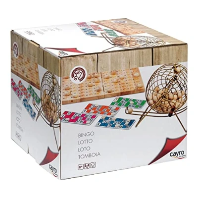 Imagen de Cayro Bingo + 6 Años Modelo Delux Juego de Mesa Para Niños y Adultos Tablero Plegable Bolas Madera Bombo Metálico 2 a 8 Jugadores