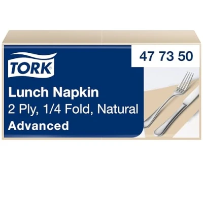 Imagen de Tork Servilleta de almuerzo, Natural, 1/4 pliegue 2 capas, 33 cm x cm, 200 servilletas, 477350