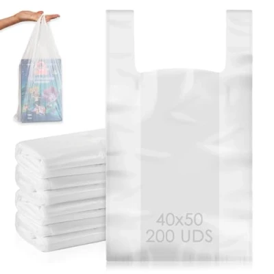 Imagen de MARCPRINT Bolsas Plastico Asa Camiseta ECONOMICAS De Con Asas 200 unidades Medidas 40x50 cm
