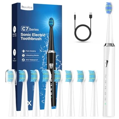 Imagen de Cepillos de Dientes Electricos Sónico para Adultos y Infantil Cepillo Electrico con 8 Cabezales, 5 Modos, Una Carga por 120 Días Uso, Perla Blanca