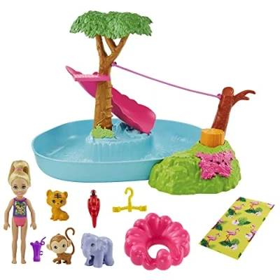 Imagen de Barbie Chelsea El cumpleaños perdido Muñeca Rubia con Set de Juego Agua, Mascotas Juguete y Accesorios (Mattel GTM85)