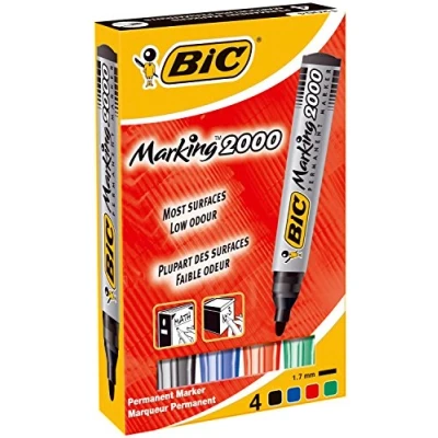 Imagen de BIC Marking 2000 Punta Redonda Negro, Azul, Verde, Rojo, 4 uns Marcador permanente (1,7 mm) Cartón, Vidrio, Metal, Papel, Plástico, Tinta a base de agua)