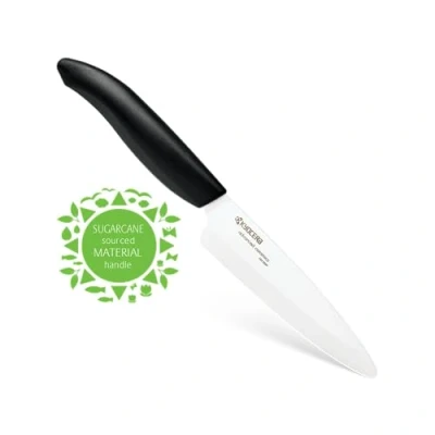 Imagen de Kyocera FK 110 WH BK BIO, Cuchillo utilitario, 11 cm, mango de bioplástico, cuchilla afilada cerámica circonio, a mano, ligera, no corrosiva, sin transferencia sabor