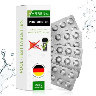 Imagen de harren24 Pastillas de prueba para fotómetros Combi Valor en pH (Rojo Fenol), Cloro libre brome (DPD1) Comprobador agua piscina, Adecuado Poollab, 2x30, 2x50, 2x100 (2x50 Pastillas)