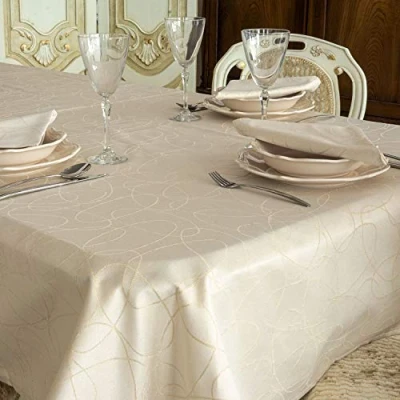 Imagen de BGEUROPE Mantel de Navidad Tratamiento Anti Manchas Ref. Golden Lines Beige, 59 x 118 (150 300cm)