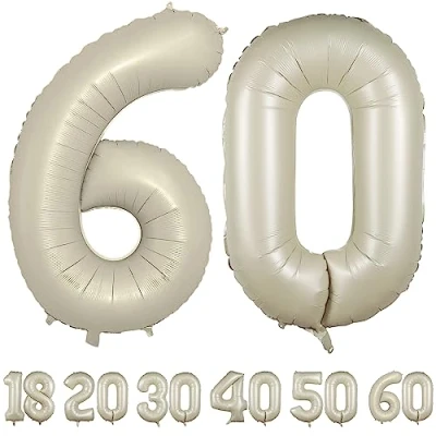 Imagen de Globos de Cumpleãnos Numeros 60 Beige,101 CM Globo Gigantes Grandes Decoracion,Globo Numero Niño Niña Adultos decorazione,Vuelan con Helio