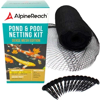 Imagen de AlpineReach 4,5m x Red para Estanque Koi, Malla Tejida Super Resistente Cubierta de Hojas, Protege los Peces Koi Garza Azul Pájaros Gatos, Protección UV, Estacas Incluidas, Reutilizable, Negro
