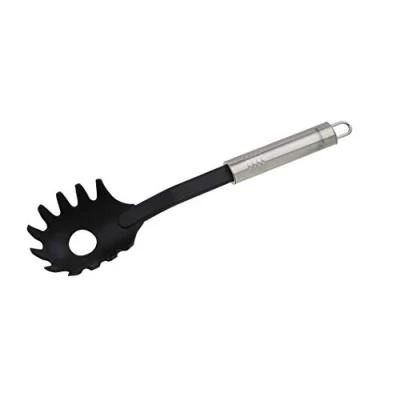 Imagen de FACKELMANN 44310 Espaguetis, 30 cm, mango ovalado, cuchara de fideos acero inoxidable y plástico, utensilios cocina para sartenes ollas recubiertas (color: plata/negro), cantidad: 1 pieza