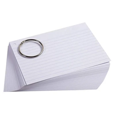 Imagen de Exacompta, 10340E, Pack de 50 flashcards con líneas + anilla, Hojas Bristol rayado perforado, A6, Color Aleatorio (Blanco, Azul, Amarillo, Rosa, Verde)