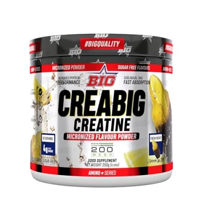 Imagen de BIG Creatina Monohidratada en Polvo, Mejora el Rendimiento Físico y la Recuperación, Sello de Calidad 200 mesh, Sabores Deliciosos, Rápida absorción, Vegana, Sabor Fresh Rocket, 250g