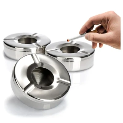 Imagen de com four® 3X Cenicero de Acero Inoxidable Exterior contra Viento con Tapa extraíble Ø 11 cm (003 Piezas Inoxidable)